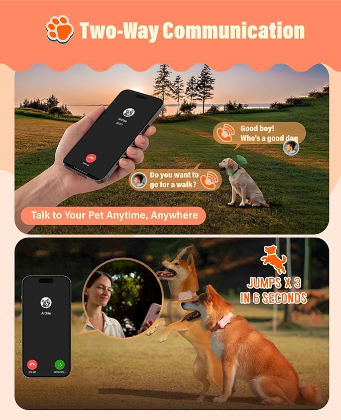GlocalMe PetPhone Pet Tracker with 1 Year Service, Support Play Music and Two-Way Call, Pet Community and AI Health Alerts, Real Time Tracking and Virtual Fence, Global GPS Tracker for Dog and Cat