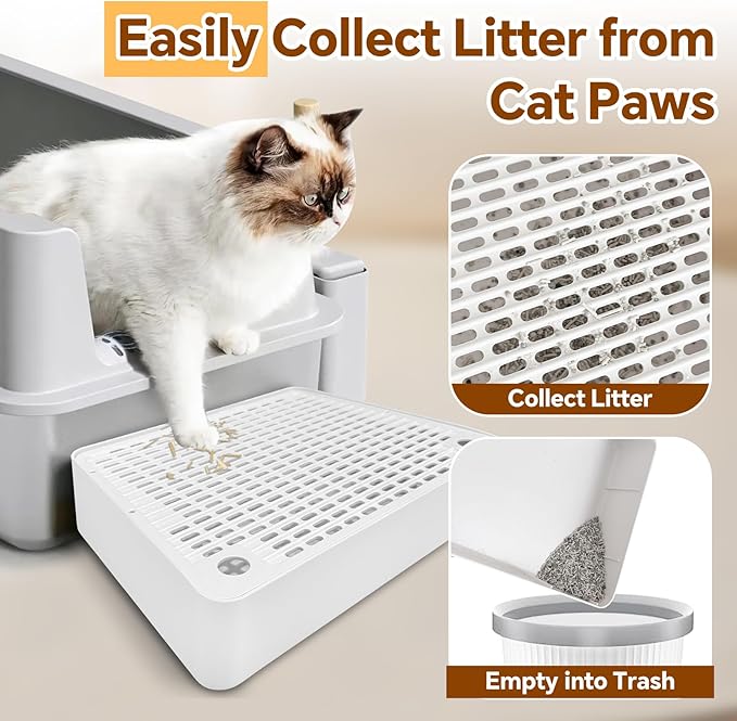 Adjustable 3 Steps Litter Box Ramp,Cat Litter Catcher, Cat Litter Box Step for Small & Elderly Cats,Easy to Clean,White