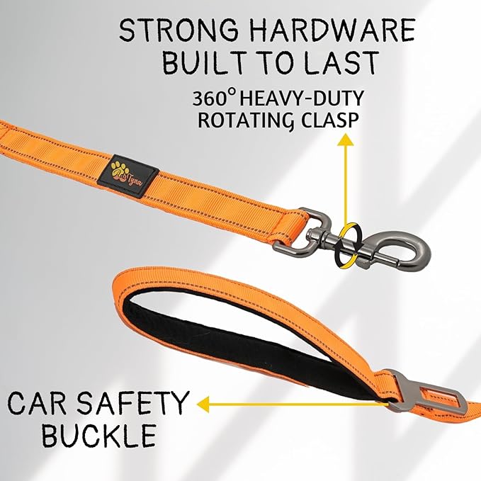 ADITYNA Tactical Bungee Dog Leash 6ft-7.5ft - Shock Absorbing Lead with 2 Padded Handles, Metal Clasp, Car Seatbelt - Heavy Duty No Pull for Medium, Large & XL Breeds