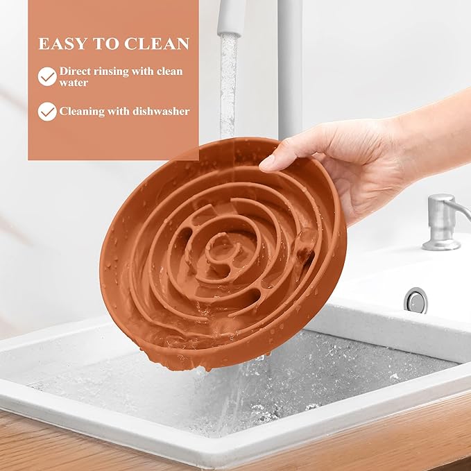 Coomazy Slow Feeder Dog Bowls, Silicone Dog Bowl with Suction Cups, Slow Feeder & Non-Slip Design, Boredom and Anxiety Reducer, Suitable for All Breed Dogs, Orange