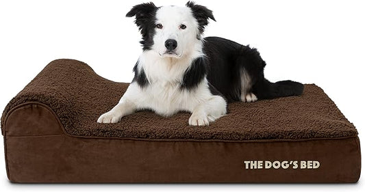 The Dog’s Bed Orthopedic Headrest Dog Bed Large Brown Plush, Memory Foam, Pain Relief for Arthritis, Hip & Elbow Dysplasia, Post Surgery, Lameness, Waterproof Washable Cover