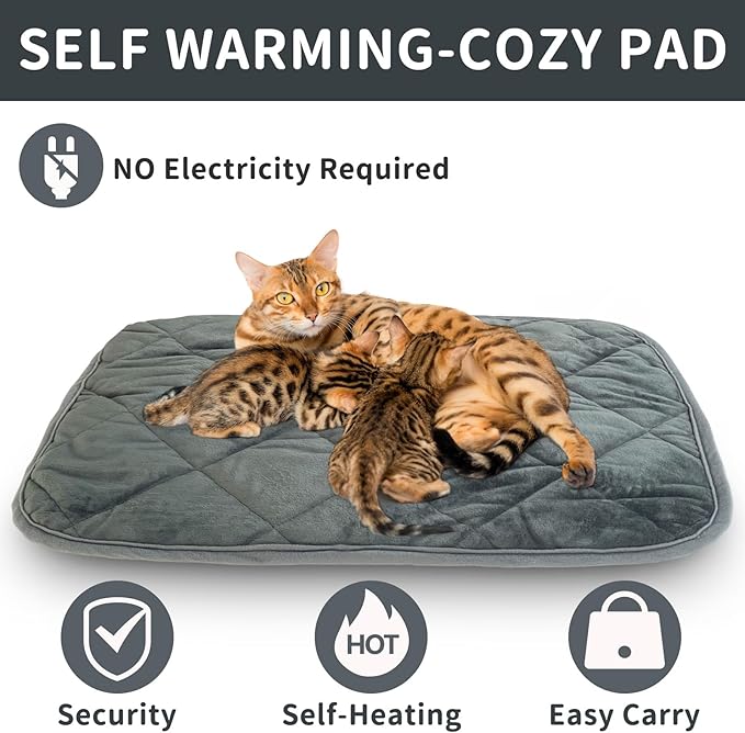 Self-Warming Cat Bed Indoor/Outdoor Super Soft Self Heating Pet Mat Washable Thermal Pad for Cat & Dog 35x23 inch