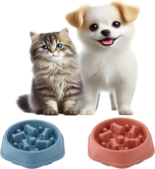 2 PCS Slow Feeder Dog Food Bowl – Bowl Designed to Slow Eating, Promotes Healthy Digestion and Prevents Bloat, Ideal for Cats and Dogs (SkyBlue-Pink)