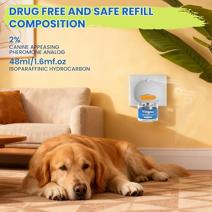 Dog Calming Diffuser, 6 in 1 Puppy Pheromones Calming Diffuser, Relaxing Pheromone for Dogs Relief Stress Anxiety Reduce Aggression Barking, Help Train Dog to Pee, 2 Diffuser 4 Refill(48ml)