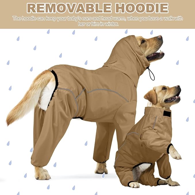 Dog Raincoat, Waterproof Dog Rain Jacket with Removable Hood，Adjustable 4 Legs Pet Poncho with Leash Hole，Reflective Stripe Hooded Snowproof Windproof Clothes for Small to 3X-Large Dogs, M