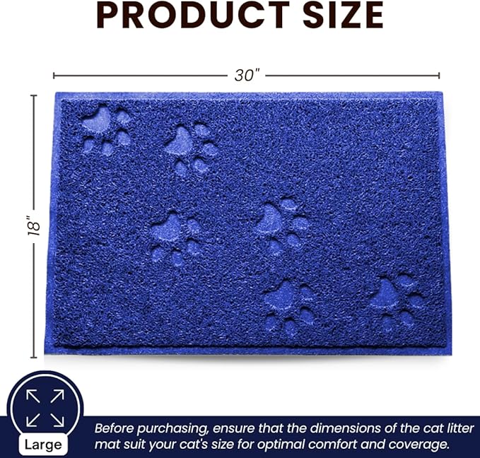 Andalus Large Cat Litter Mat, Pack of 1 - Waterproof, Non-Slip & Easy to Clean Cat Litter Box Mat for Extra Efficient Pet Litter-Trapping, Blue (30” X 18”)