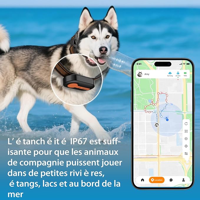 ROTX Dog GPS Tracker Real-time Tracker Alerts Virtual Fence Location for Pet Over 11.06lbs Dog Cat Collar Attachment of Random Color Subscription Required Waterproof IP67 Health & Wellness Black