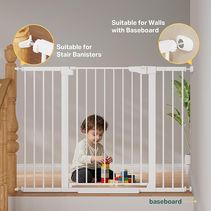 Cumbor 36" Extra Tall 29.7"-51.5" Baby Gate for Stairs, Easy Wall Through Dog Gates for Doorways Extra Wide, Pressure Mounted Tall Pet Gate Indoor, Safety Auto-Close Child Gate for Kids, White