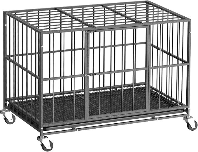 Heavy Duty Dog Crate 38 Inch, Indestructible Dog Crate with Removable Tray, Escape Proof & High Anxiety Dog Kennel Indoor, Metal Dog Cage with Wheels for Large Dogs, XL XXL XXXL