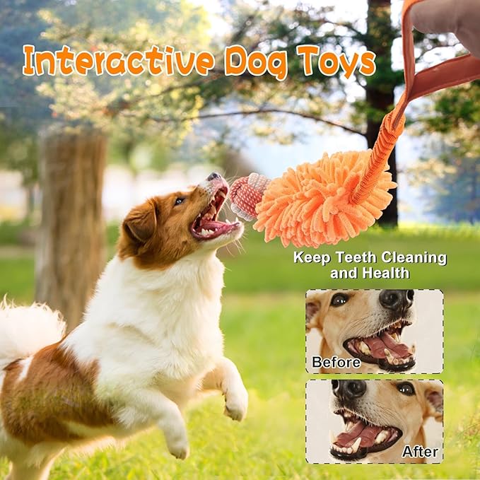 Dog Puppy Toys Dog Squeak Toys Plush Dog Toy with Dog Ropes Knots for Fun and Teeth Cleaning,Tug of War Toys, Puppy Chew Toys, Dog Rope Toys for Training Small, Large Dogs (Orange, Dog Bite Ball Toy)