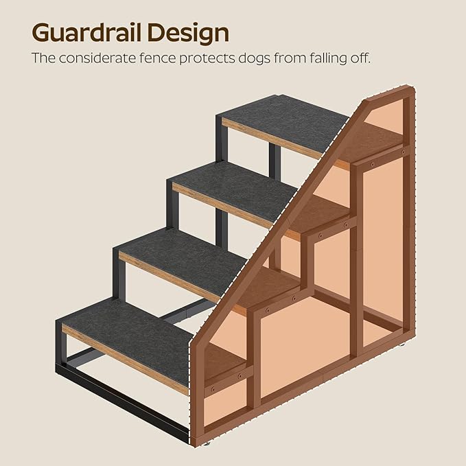 Dog Stairs for Small Dogs, 4-Steps Dog Steps for High Beds and Couch, 20.5”H Pet Steps with Non-Slip, Rustic Brown and Black LT01BR