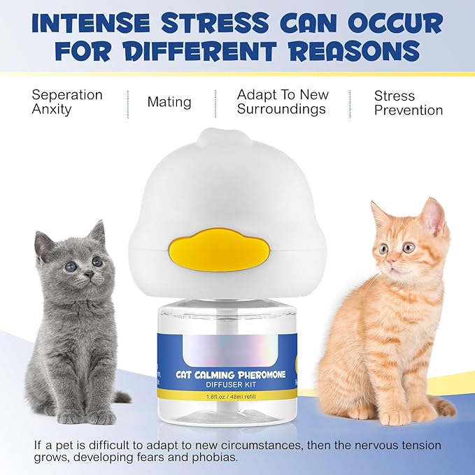 Cat Calming Diffuser Kit 60 Days, Cat Pheromones Calming Diffuser Effectively Relieve Anxiety Stress Fighting Scratching, Pheromone Diffuser for Cats -(1 Diffuser + 2 Refill)