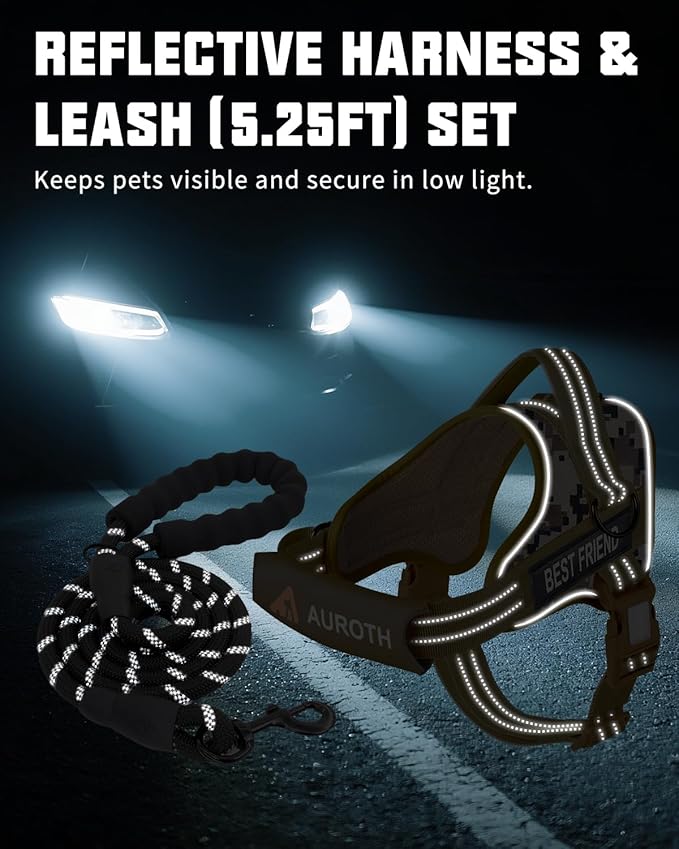 AUROTH Dog Harness and Leash Set, Soft Padded Dog Vest with 5.25FT Dog Leash, No Choke, Easy On Pet Vest, Adjustable Reflective No Pull Dog Harness for Large Dogs, Easy Walking and Training