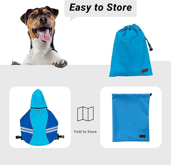 Dog Raincoat for Medium Large Extra Large Dogs, Waterproof Rain Jacket with Reflective Strap, Lightweight Hoodies Full-Body Coverage Dry Clothes (L, Blue)