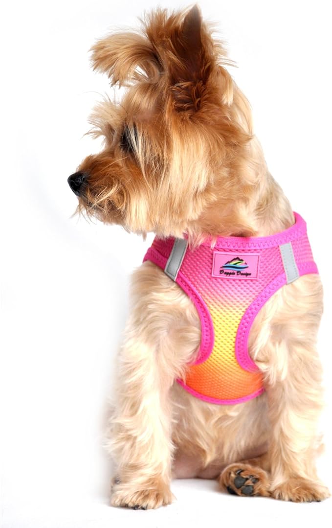 Doggie Design Dog Harness - No Choke Harness for Pets, Dog Vest, Mesh Polyester, Simple Step in and Go Design, Reflective Vest for Dogs - Raspberry Pink and Orange, X-Large
