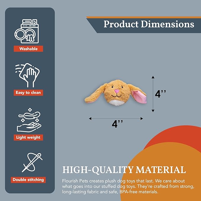 Flourish Pets 2 in 1 Multi-Layer Chew Toy for Active Dogs | Non-Toxic BPA Free Double Stitched Soft Fabric Exterior Dog Toys | Long-Lasting Dog Plush Toys – Bunny 3.5"