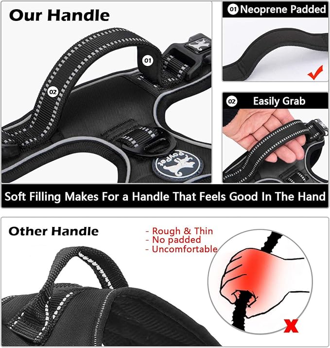 PoyPet Dog Harness and Leash Combo, Escape Proof No Pull Vest Harness, with 5 Feet Leash, Reflective Adjustable Soft Padded Pet Harness with Handle for Small to Large Dogs(Black,L)