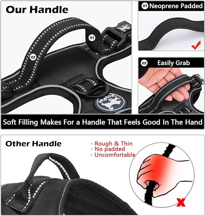 PoyPet Dog Harness and Leash Combo, Escape Proof No Pull Vest Harness, with 5 Feet Leash, Reflective Adjustable Soft Padded Pet Harness with Handle for Small to Large Dogs(Black,L)