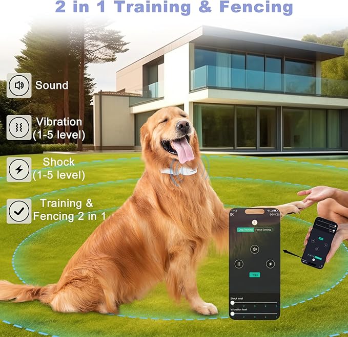 E-FENCE 3-in-1 GPS Dog Tracker/Training Collar/Electronic Fence Wireless Electric Collar Fence for Dogs,Pet Containment System,Adjustable Irregular Boundary,Outdoor Use Only