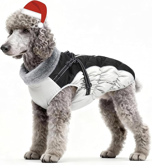 Dog Winter Coat with Harness, Dog Jacket, Pet Clothes with Zipper on Back, Waterproof Windproof Warm Vest, Reflective Cold Weather Coats, for Small Medium Large Dogs, Thick, Black, M