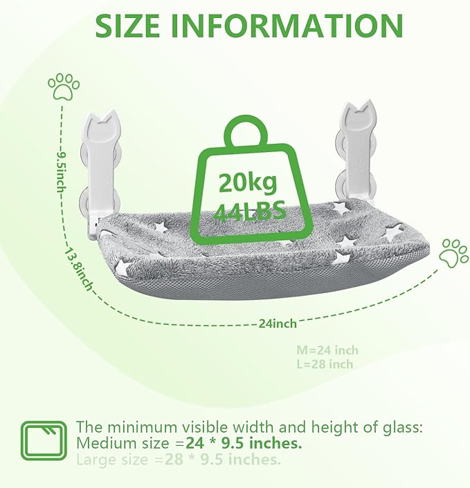 2 Pack Cat Window Perch, Glow in The Dark Foldable Cat Window Hammock with Sunken Design, Removable Soft Cover, Breathable Cordless Window Bed for Cats Inside Holds up to 40lbs (Grey, 2 Pack)