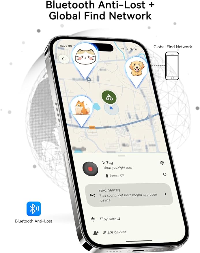 Air Tracker Tags for Android & iPhone, Bluetooth Item Finder Compatible with Apple Find My and Android Find Hub, 4 Pack Anti-Lost Dog/Pet/Key Tracker Tags with IP67 Waterproof Silicone Cases