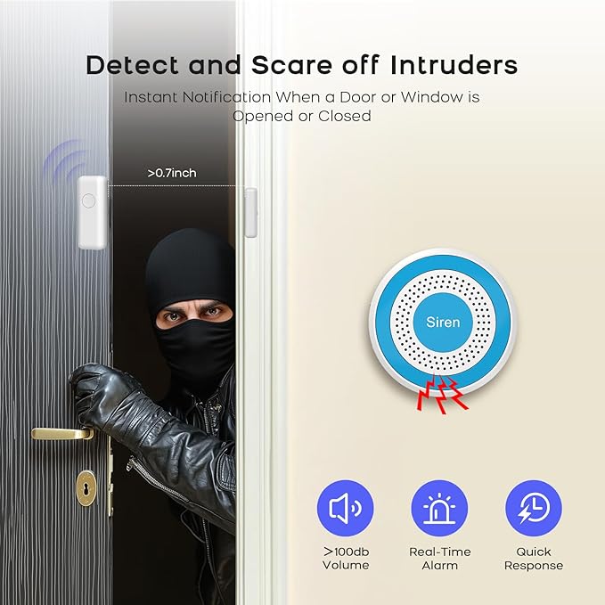 LWOHSI Home Security Alarm,Smart Home Alarm System with Door/Window Sensors and Motion Detectors,Wireless Burglar Alarm Kits with APP Real-Time Alerts,Compatible with Alexa & Google,No Monthly Fee