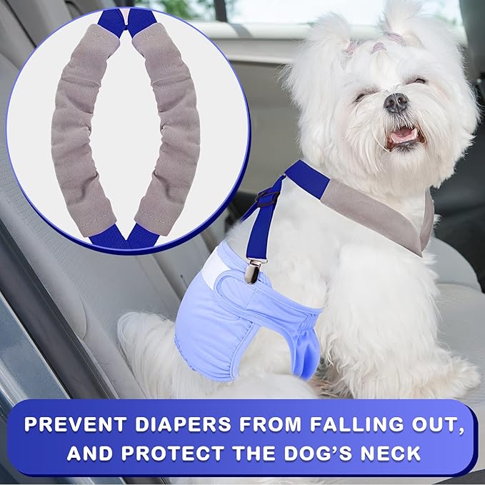 Saintrygo 2 Pcs Dog Suspenders for Diapers Female Male Belly Bands Canine Harness Keep Diaper on Your Pet for Small Medium and Large Dogs(Black, Blue,Medium)
