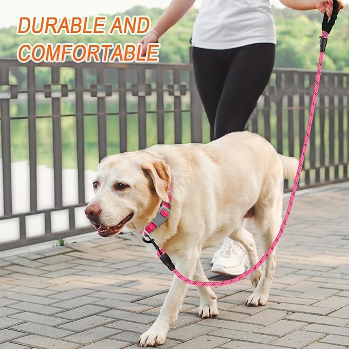 BARKBAY Dog Leashes for Large Dogs Heavy Duty Dog Leash 2 Pack 5 FT with Comfortable Padded Handle Highly Reflective Threads for Medium Large Dogs Walking Training Running (5FT-1/2,Pink+Black)