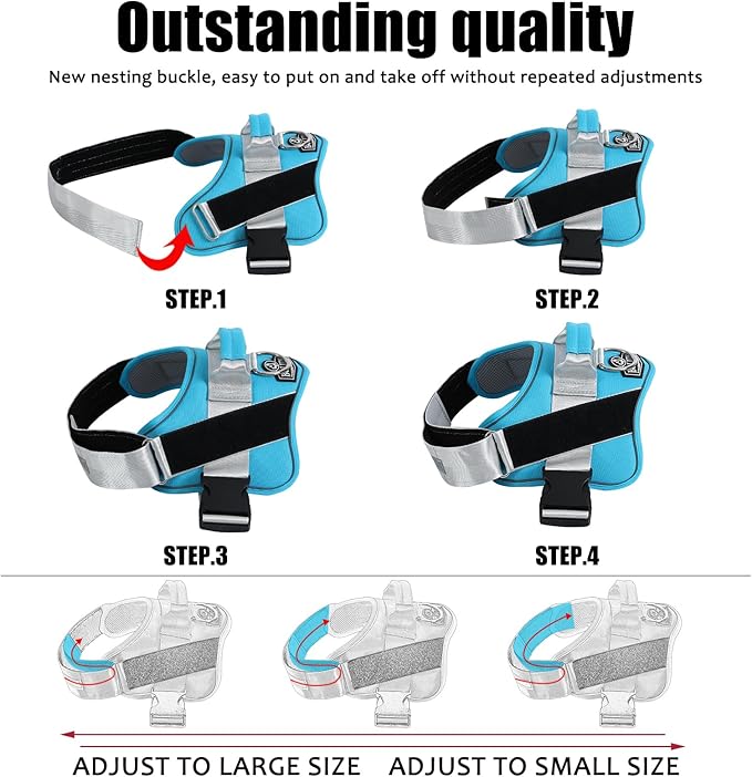 Bolux Dog Harness, No-Pull Reflective Dog Vest, Breathable Adjustable Pet Harness with Handle for Outdoor Walking - No More Pulling, Tugging or Choking (OceanicBlue, Medium (Pack of 1))