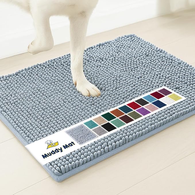 Muddy Mat® AS-SEEN-ON-TV Highly Absorbent Microfiber Door Mat and Pet Rug, Non Slip Thick Washable Area and Bath Mat Soft Chenille for Kitchen Bathroom Bedroom Indoor and Outdoor - Baby Blue 19"X30"