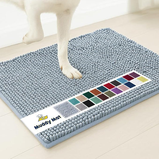 Muddy Mat® AS-SEEN-ON-TV Highly Absorbent Microfiber Door Mat and Pet Rug, Non Slip Thick Washable Area and Bath Mat Soft Chenille for Kitchen Bathroom Bedroom Indoor and Outdoor - Baby Blue 19"X30"