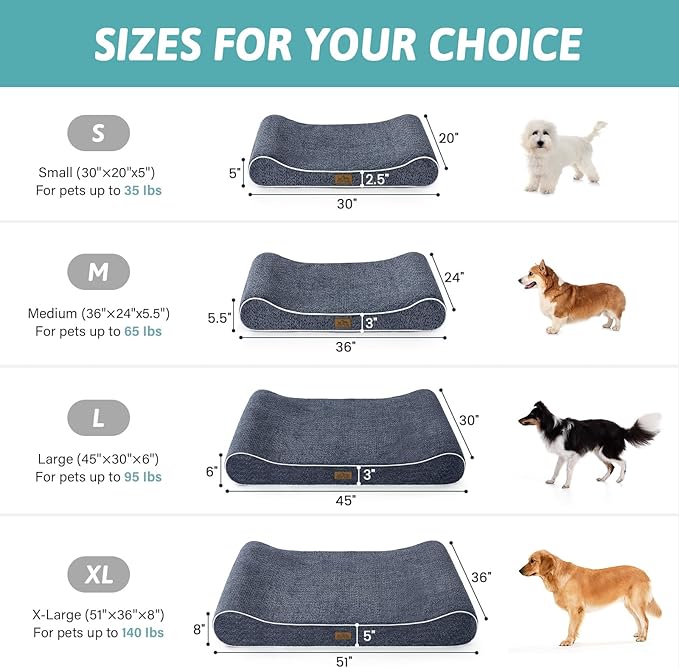 Orthopedic Dog Bed for Small Dogs up to 35 lbs - Removable Washable Cover with Waterproof Lining & Non-Skid Bottom, Cotton-Polyester Blend Boat-Shaped Lounger Mattress, S(30x20x5in), Blue