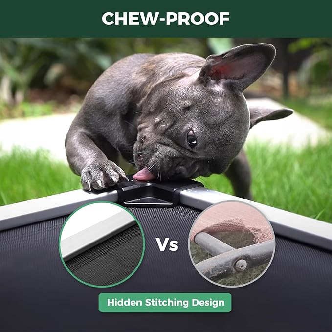 FXW TitanNest Chew-Proof Elevated Dog Bed, Raised Cot for Indoor/Outdoor/Camping Use, Durable & Waterproof Cooling Pet Bed for Large Dogs, 47.0" L x 29.0" W x 7.3" H, Black