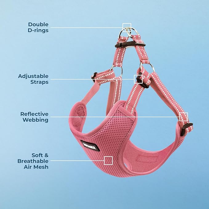 Best Pet Supplies Voyager Mesh Dog Breathable Harness Reflective Stitching, All Weather Adjustable for Walking Training, or Running - Heavy Duty & Durable, Harness (Pink), L