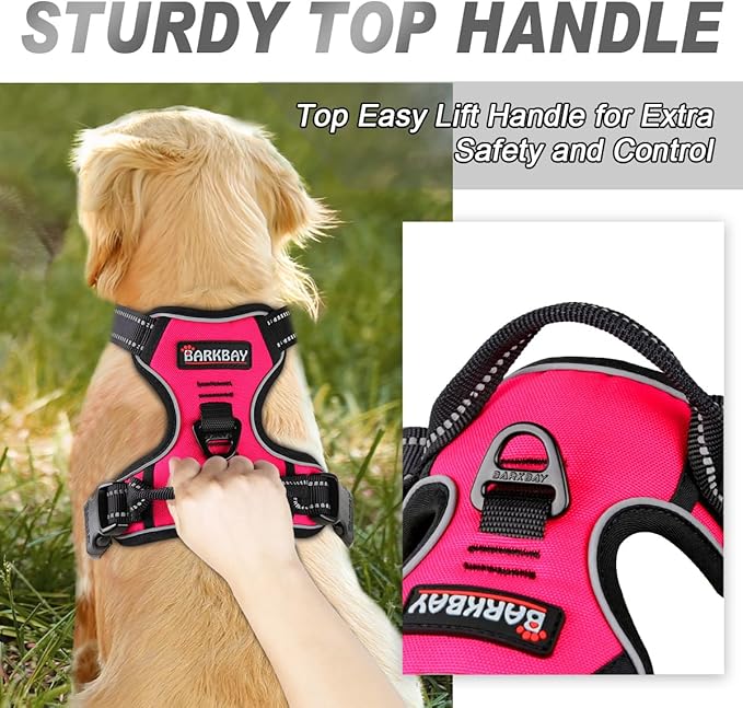 BARKBAY No Pull Dog Harness Front Clip Heavy Duty Reflective Easy Control Handle for Large Dog Walking(Pink,XS)