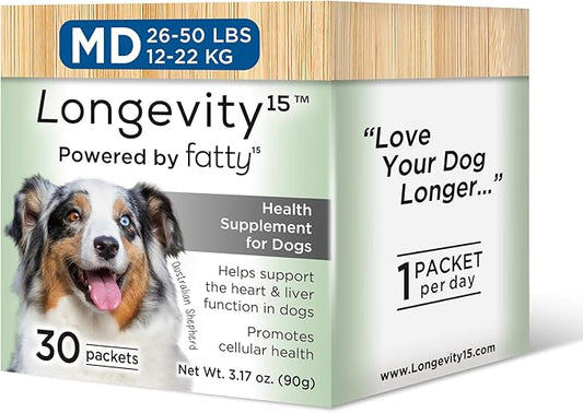 Yummy Combs Longevity15 – C15:0 – Fatty Acid Health Supplement for Dogs – Healthy Pet Supplies – for Medium Dogs, 1 Pack