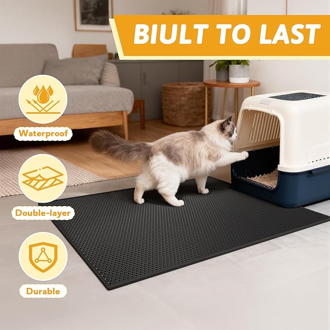 Pieviev Cat Litter Mat Double Layer Waterproof Urine Proof Trapping Mat 1 Pack (Black, 36x30 Inch (Pack of 1))