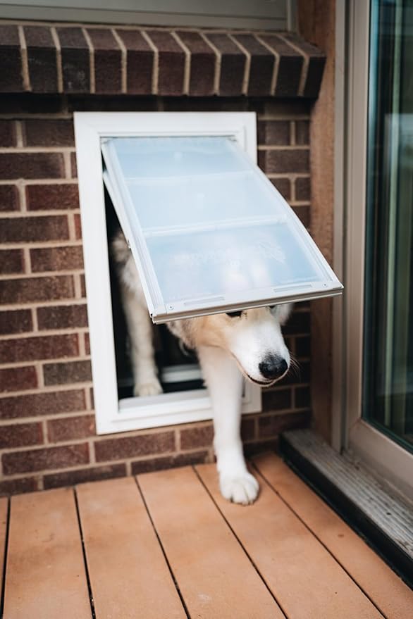 Endura Flap Double Flap Pet Door for Thick Walls | Deep Wall Design up to 13" Thick | Insulating Dual-Layer Flap & Durable Aluminum Frame | Includes Locking Cover | White, Medium, Double Flap