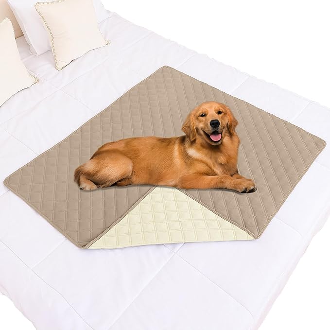 Smiry Waterproof Dog Bed Cover Pet Blanket, Soft Washable Dog Blanket for Furniture Bed Couch Sofa Reversible, Checkered (40"x50", Taupe/Beige)