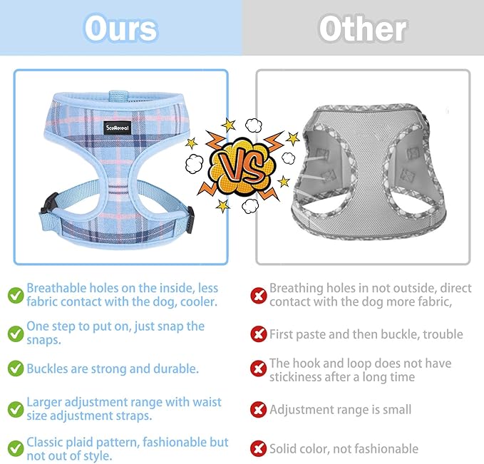 SCENEREAL Puppy Dog Harness with Leash Set for Small Medium Sized Dogs, Soft Mesh Step in Pet Harnesses and Leash, No Chock Plaid Adjustable No Pull Vest for Dogs Cats, Chihuahua,Bulldog (Blue XS)