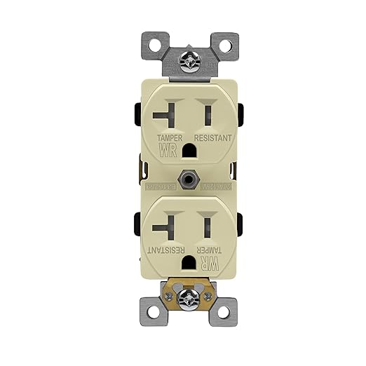 ENERLITES Duplex Receptacle, Tamper-Weather-Resistant, Residential/Commercial Grade Outdoor Outlet, Self-Grounding, 2-Pole, 3-Wire, 5-20R, 20A 125V, UL Listed, 62040-TWR-I, Ivory