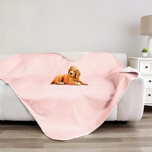 Waterproof Dog Blanket for Couch, Leak Proof Pet Blanket for Indoor Cats, Plush Sherpa Puppy Throw Furniture Protector for Sofa Bed(50"x60",XL,Pink)