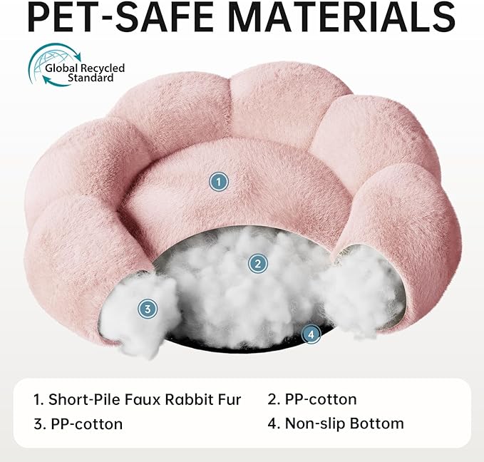 OhGeni 24 inches Calming Donut Dog & Cat Bed for Small Pets, Warming Comfort Fluffy Short Pile Fur, Durable Machine Washable Round Bed, Cute Round Bed for Puppy and Kitten, Pink