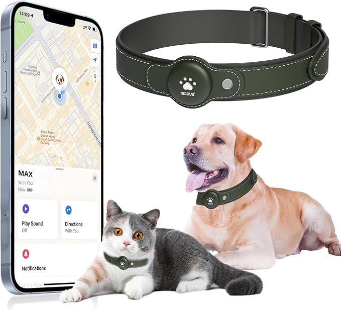 GPS Tracker for Dogs&Cats, 2 in 1 Pet Tracking Smart Collar (Only iOS), No Monthly Fee GPS Tracker Dog Collar, Real-time Location Comfortable PU Tracker for Small, Medium Large Dogs(Locator Included)