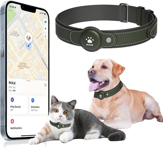 GPS Tracker for Dogs&Cats, 2 in 1 Pet Tracking Smart Collar (Only iOS), No Monthly Fee GPS Tracker Dog Collar, Real-time Location Comfortable PU Tracker for Small, Medium Large Dogs(Locator Included)