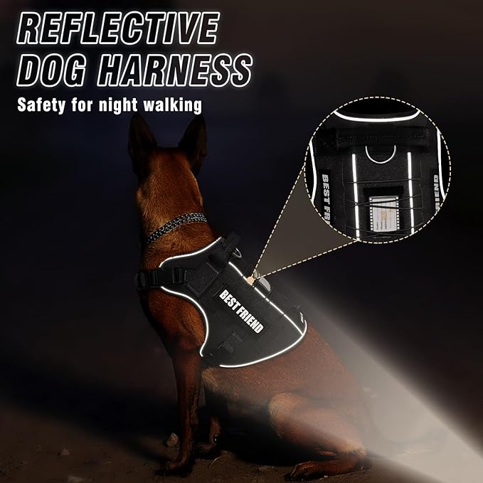 Tactical Dog Harness for Large Dogs,No Pull Military Dog Vest with Handle,Reflective Heavy Duty Pet Harness for Walking Hiking Training Black L