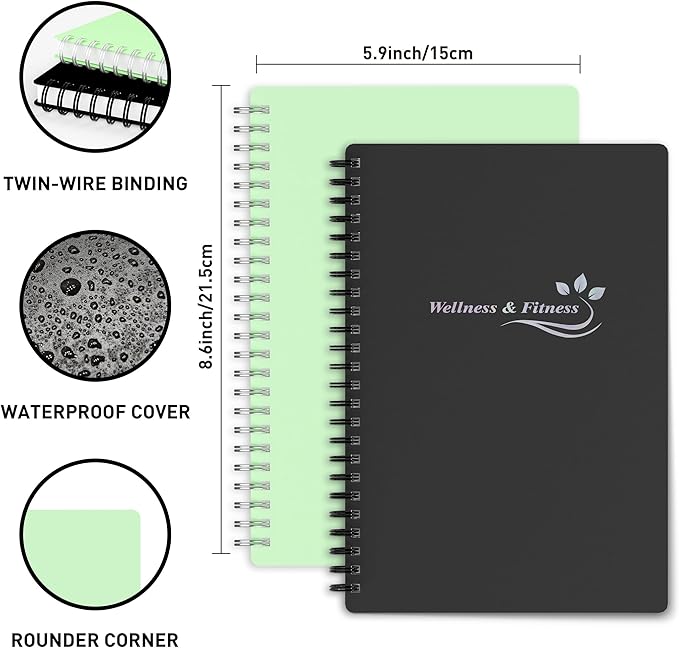 Wellness Planner & Fitness Log - Daily Diet & Health Journal with Weight Loss, Wellness Journal Notebook for Tracking Fitness, Sleep, Nutrition, Meal, Habits, A5(5.8 x 8.6 inch) (Black Silvery)