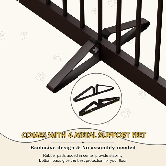 Freestanding Pet Gates with Walk Through Door, Dog Indoor Fence, Dog Gate for The House, Doorway, Stairs, Extra Wide Pet Gate, Support Feet Included, 120 Inch Wide, 6 Panels 24" Tall, Brown