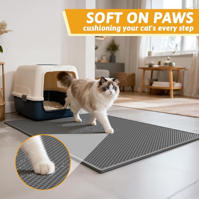 Pieviev Cat Litter Mat Double Layer Waterproof Urine Proof Trapping Mat 1 Pack (Gray, 36x30 Inch (Pack of 1))